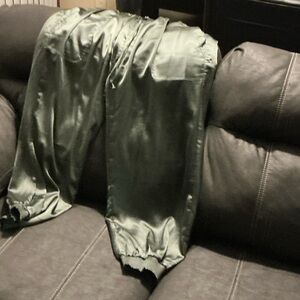 Satin Jogger Pants in Olive Green